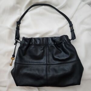 Fossil Gigi Drawstring Leather Shoulder Bag Black Medium